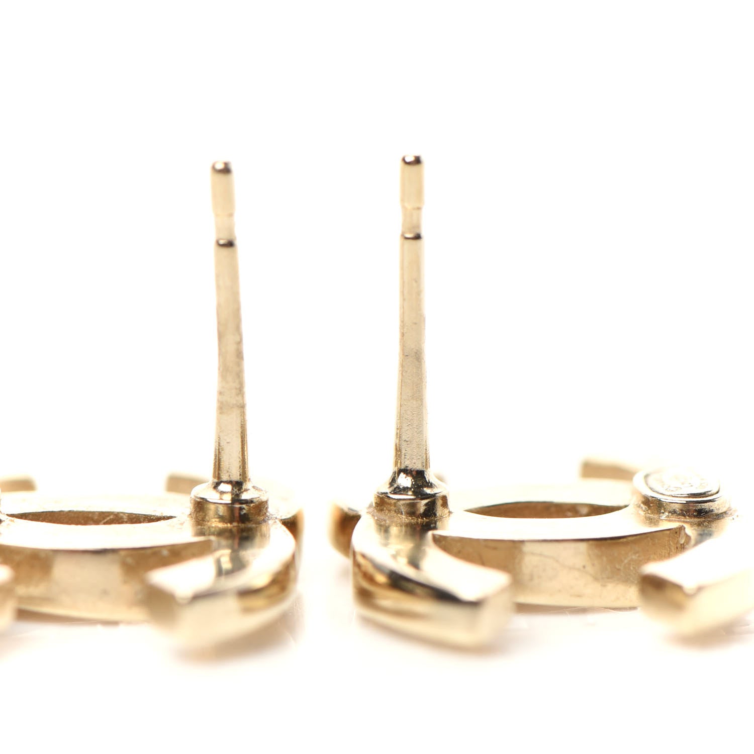 Chanel Crystal Metal CC Paris Button Stud Earrings Gold 3 of 4