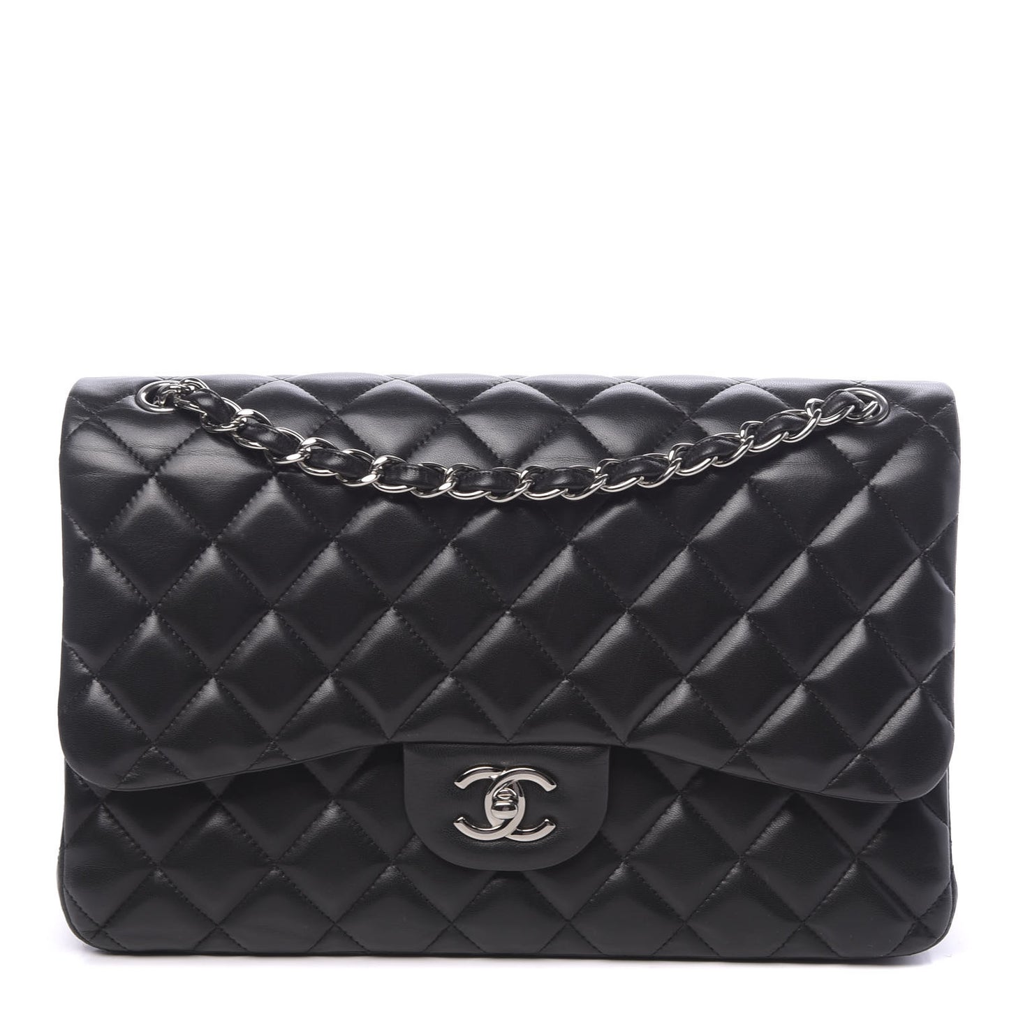 Lambskin Quilted Jumbo Double Flap Black