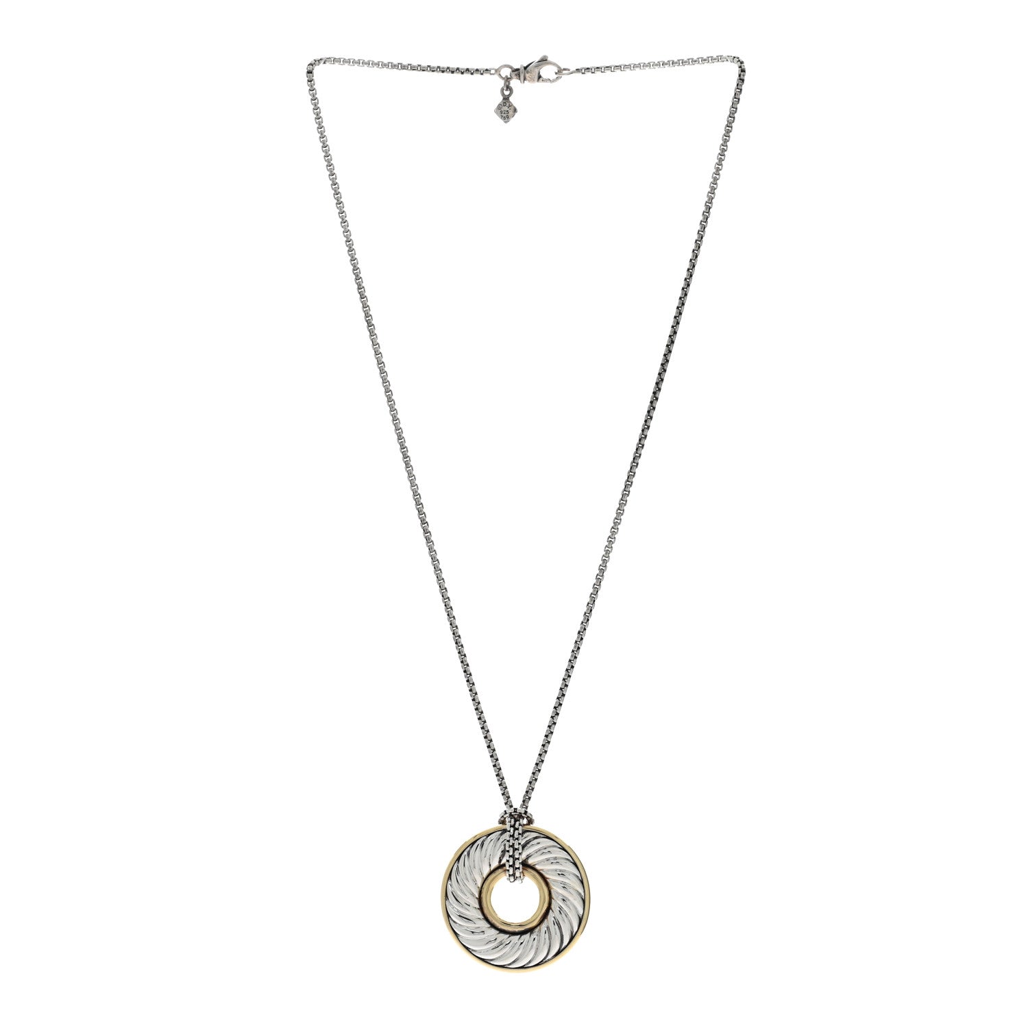David Yurman Sterling Silver 18K Yellow Gold 30mm Thoroughbred Pendant Necklace 2 of 4