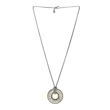 David Yurman Sterling Silver 18K Yellow Gold 30mm Thoroughbred Pendant Necklace 2 of 4