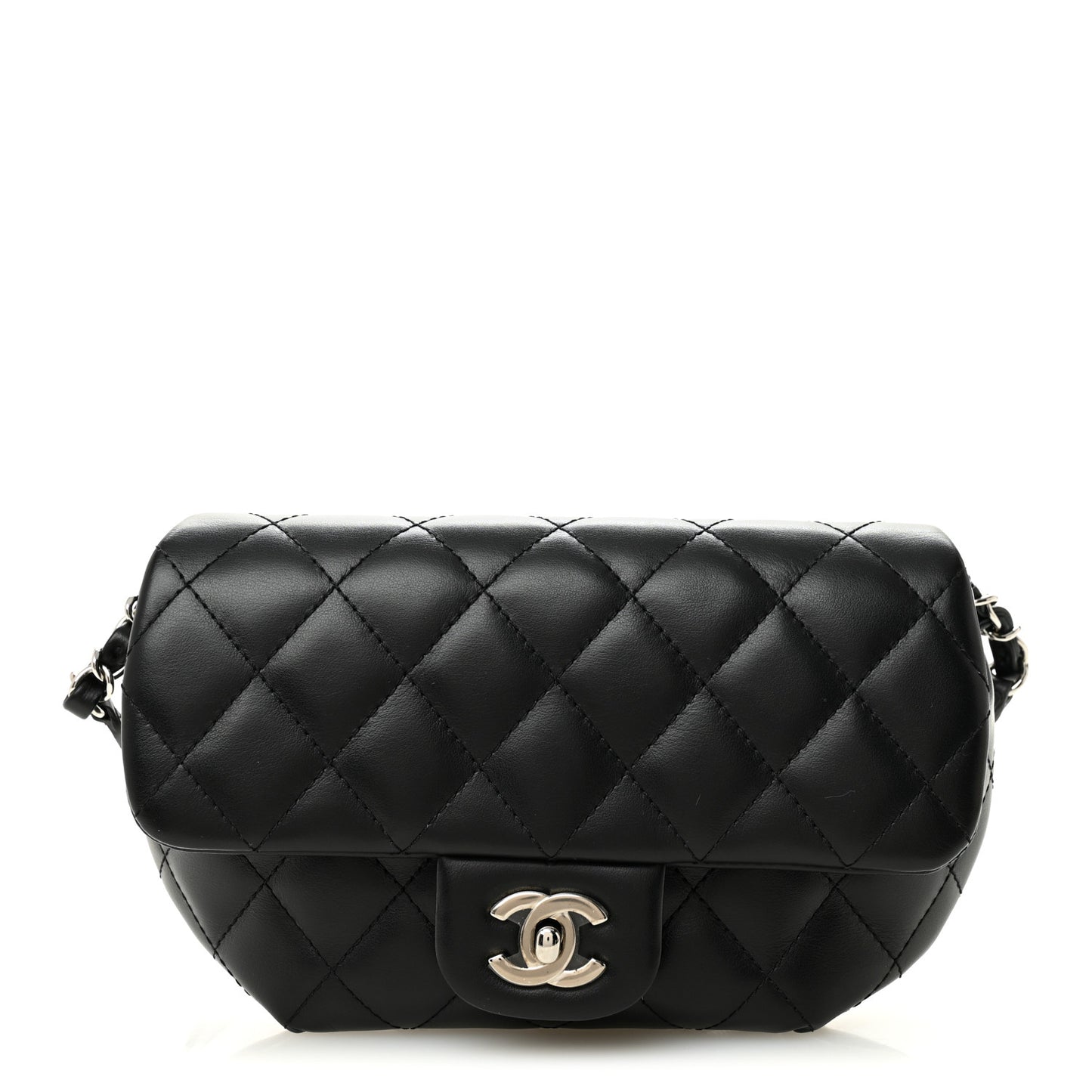 Calfskin Quilted CC Uniform Flap Belt Bag Black