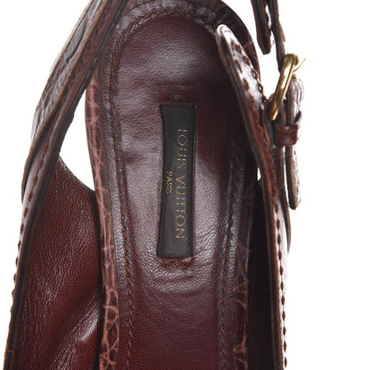 Louis Vuitton Calfskin Croc Embossed Slingback Heels 36.5 Brown 10 of 11