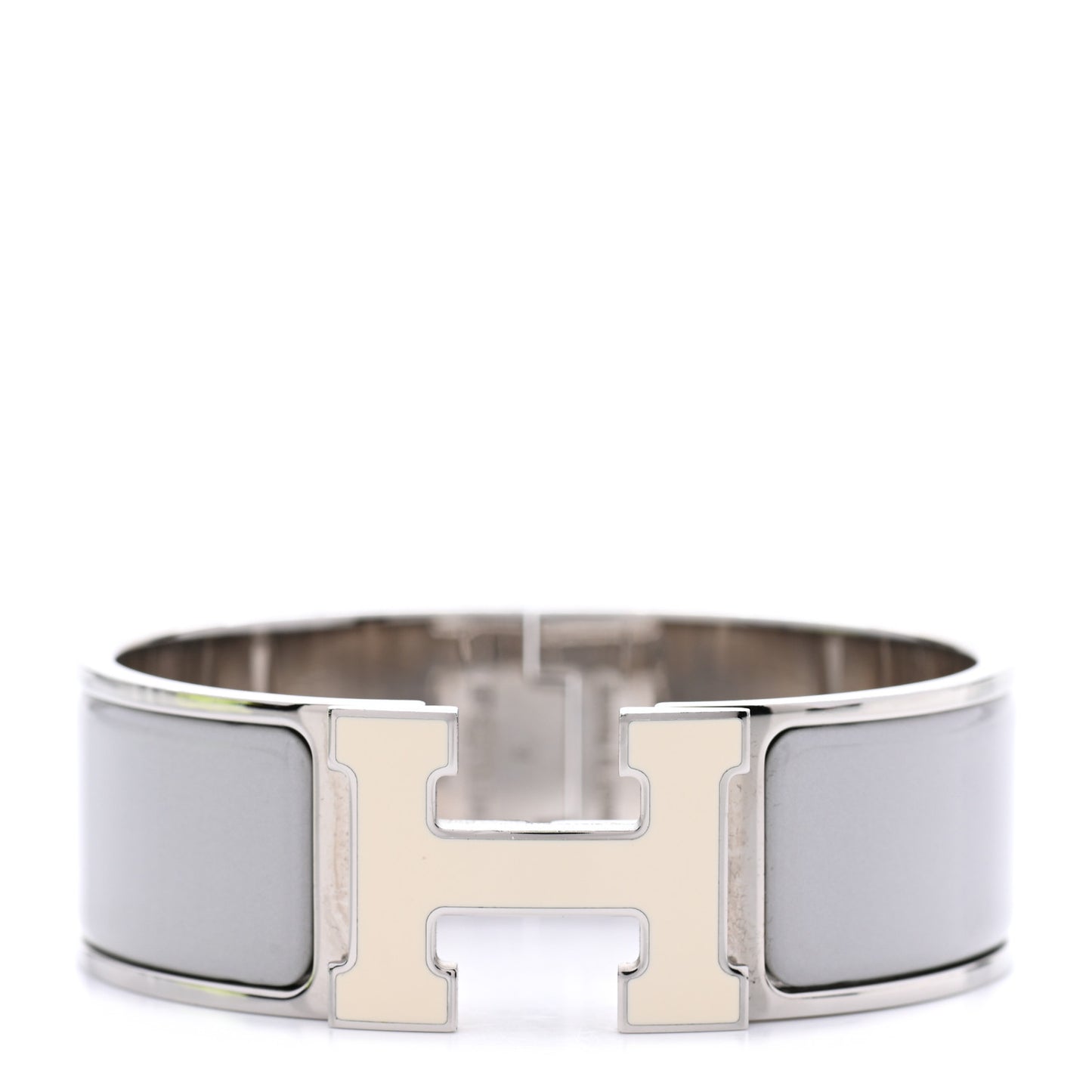 Enamel Wide Clic Clac H Bracelet PM Gris Clair White