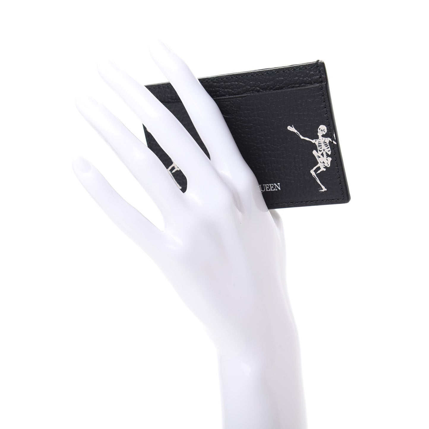 Calfskin Dancing Skeleton Card Holder Black