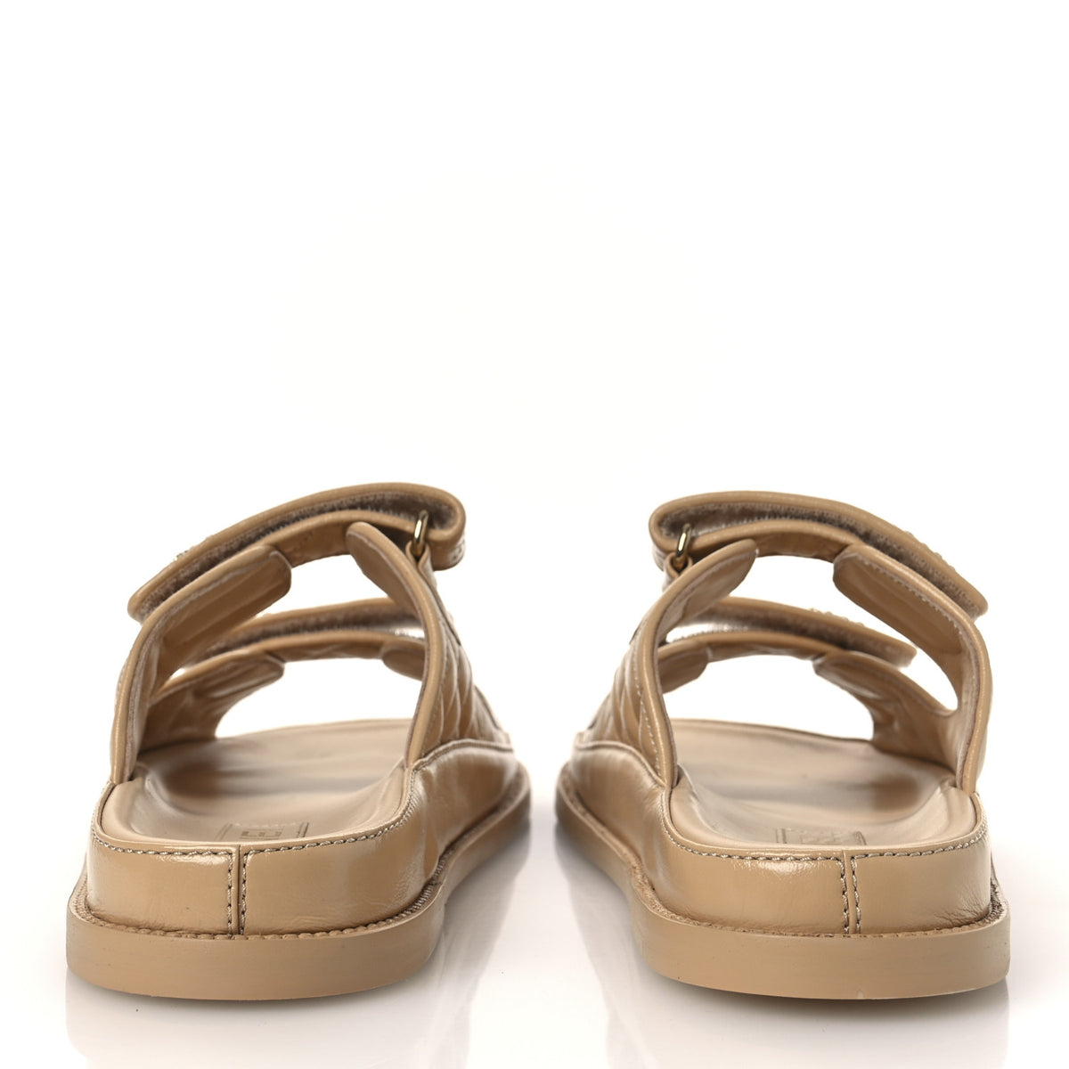 Lambskin Quilted Velcro Dad Chain CC Slide Sandals 40.5 Beige