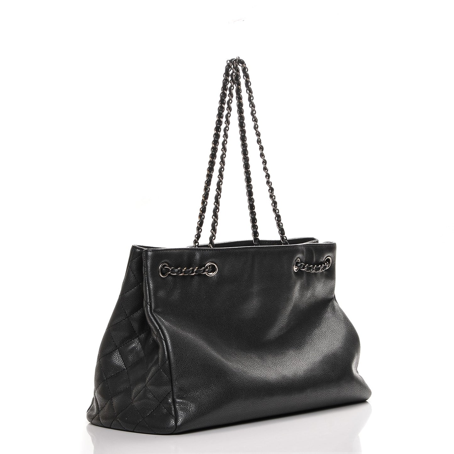 Grained Calfskin Large Shopping Tote Black