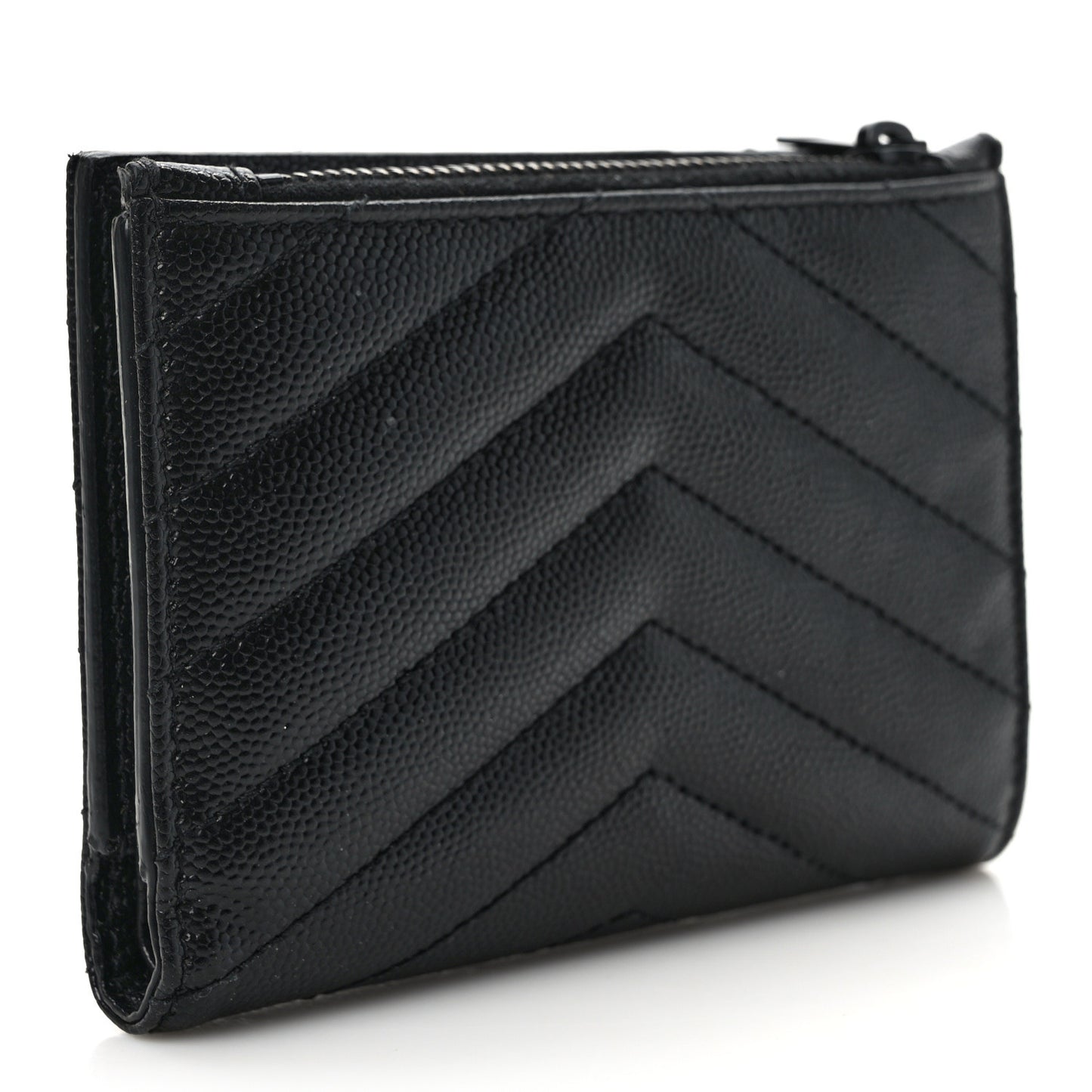 Grain De Poudre Matelasse Chevron Monogram Zipped Two-Part Wallet Black