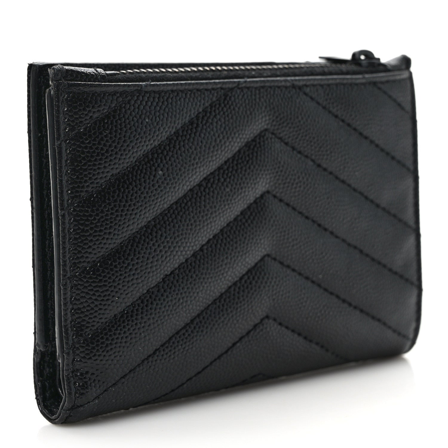 Saint Laurent Grain De Poudre Matelasse Chevron Monogram Zipped Two-Part Wallet Black 3 of 7