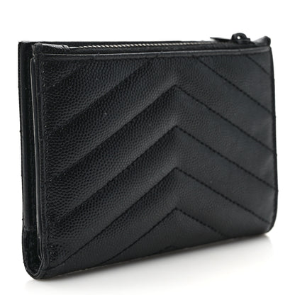 Saint Laurent Grain De Poudre Matelasse Chevron Monogram Zipped Two-Part Wallet Black 3 of 7