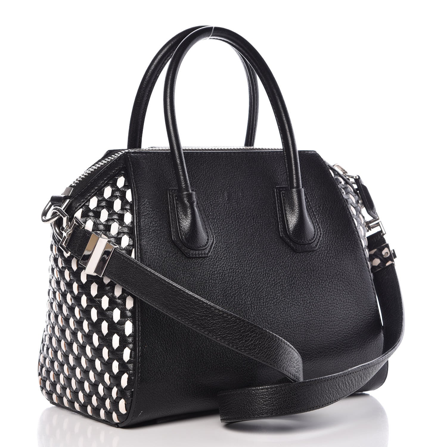 Givenchy Sugar Goatskin Woven Small Antigona Black White 3 of 14