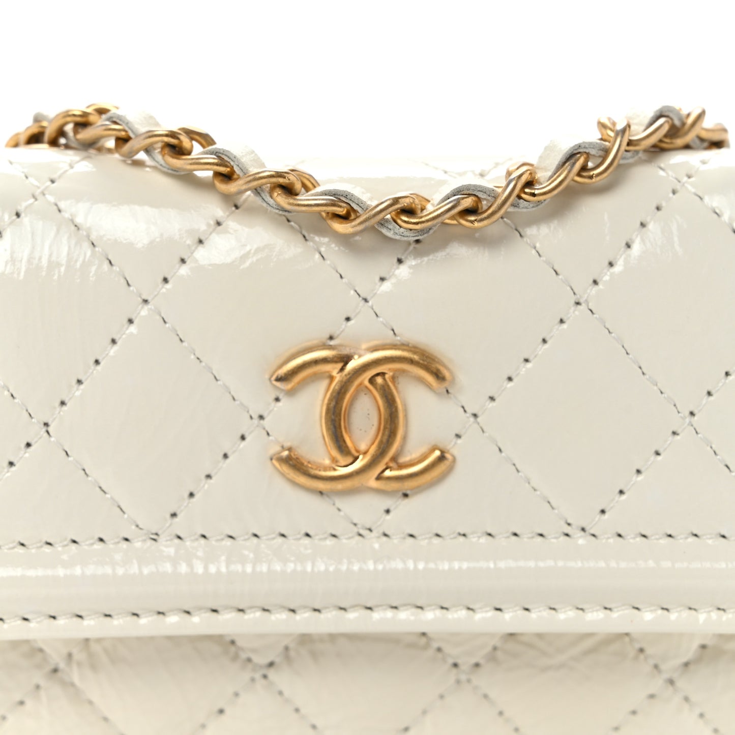 Shiny Aged Calfskin Quilted Waist Belt Bag White