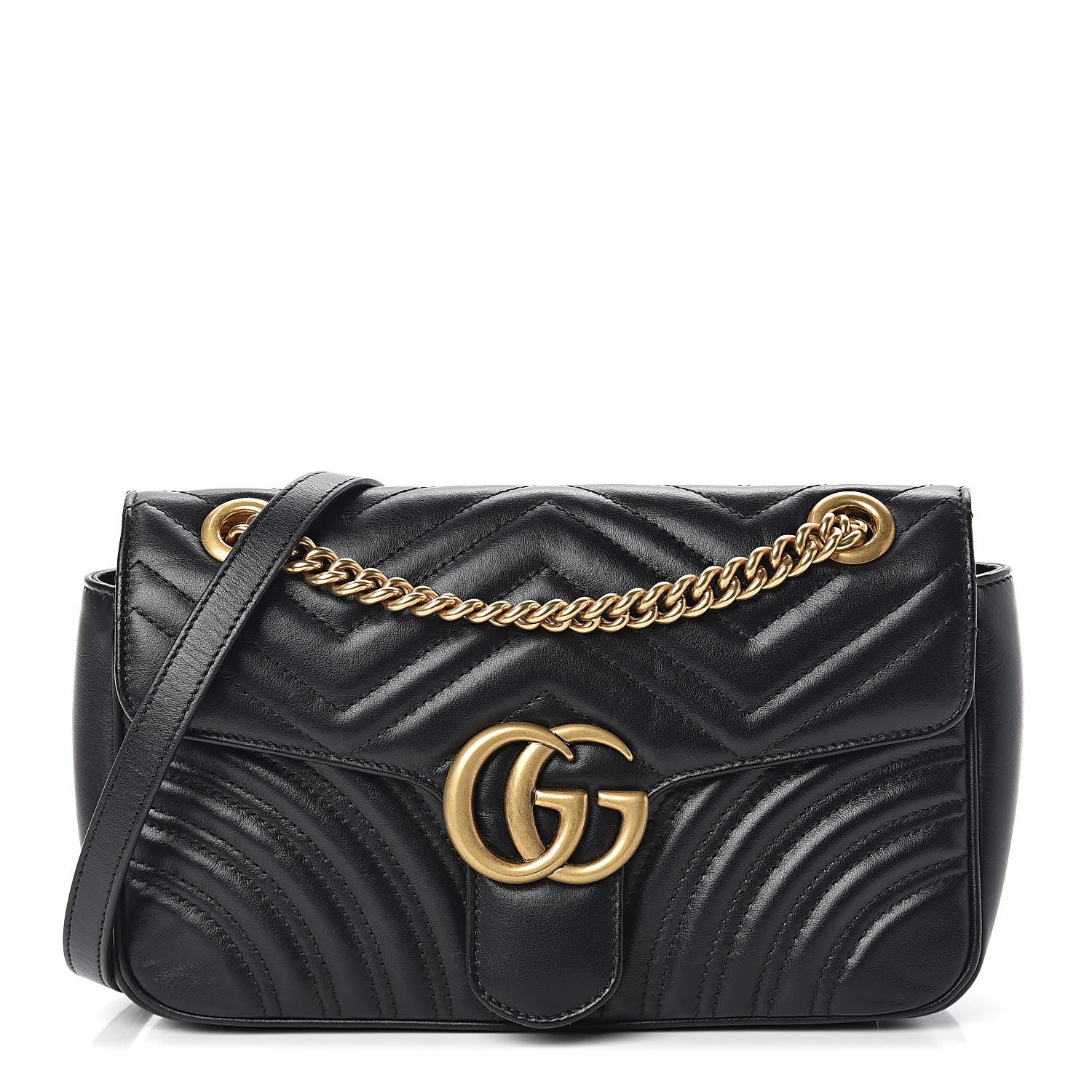 Gucci Calfskin Matelasse Small GG Marmont Shoulder Bag Black 1 of 10