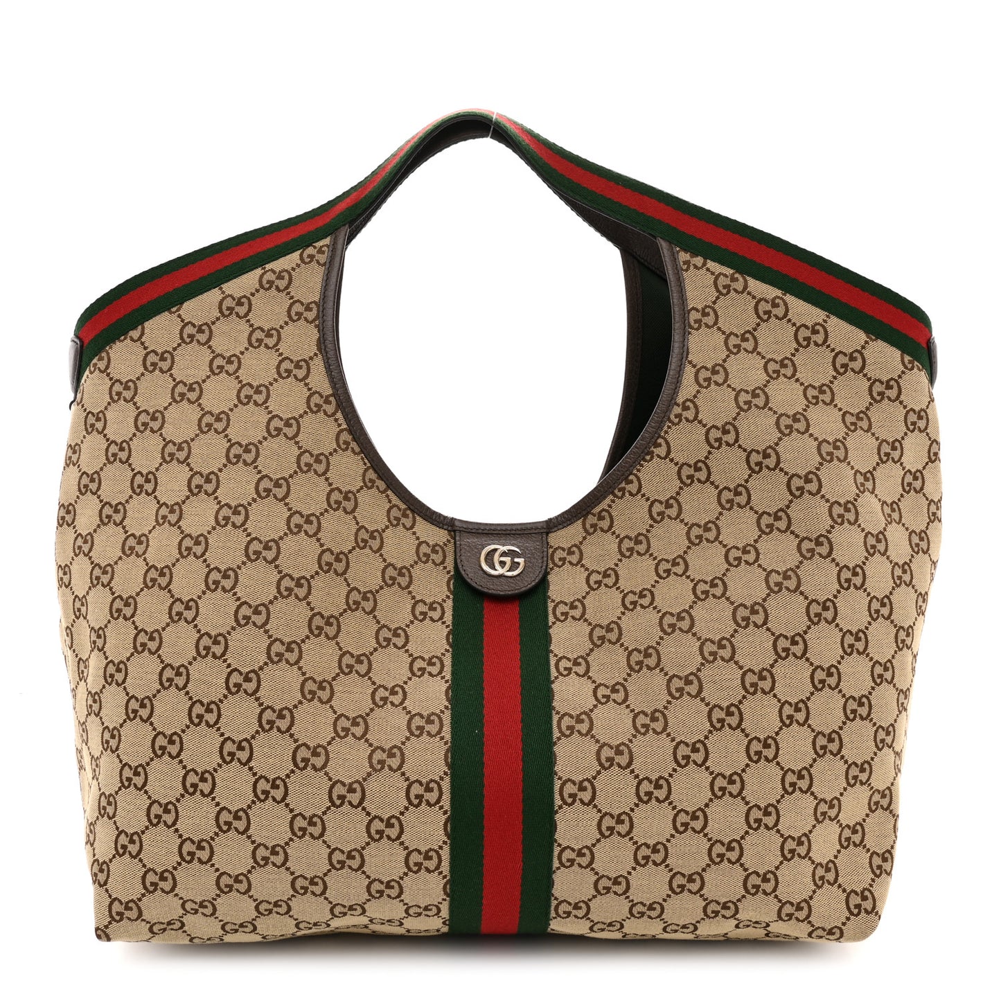 GG Monogram Web Large Giglio Tote Beige Brown