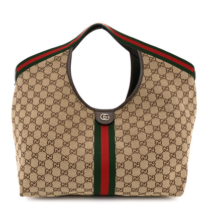 Gucci GG Monogram Web Large Giglio Tote Beige Brown 1 of 10