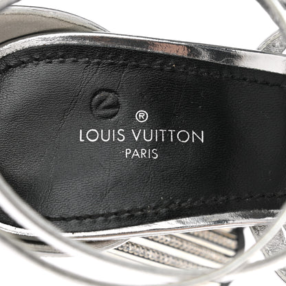 Louis Vuitton Metallic Patent Crystal Silhouette Criss Cross Sandals 39 Silver 7 of 8