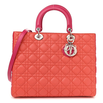 Christian Dior Lambskin Cannage Large Bi-Color Lady Dior Orange Fuchsia 1 of 13