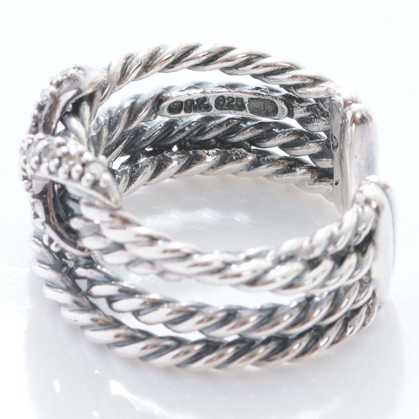 Sterling Silver Diamond Multi Cable X Ring 6.5