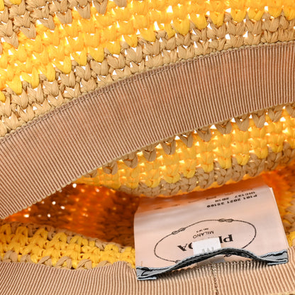 Prada Raffia Striped Logo Embroidered Womens Bucket Hat M Naturale Giallo 8 of 8