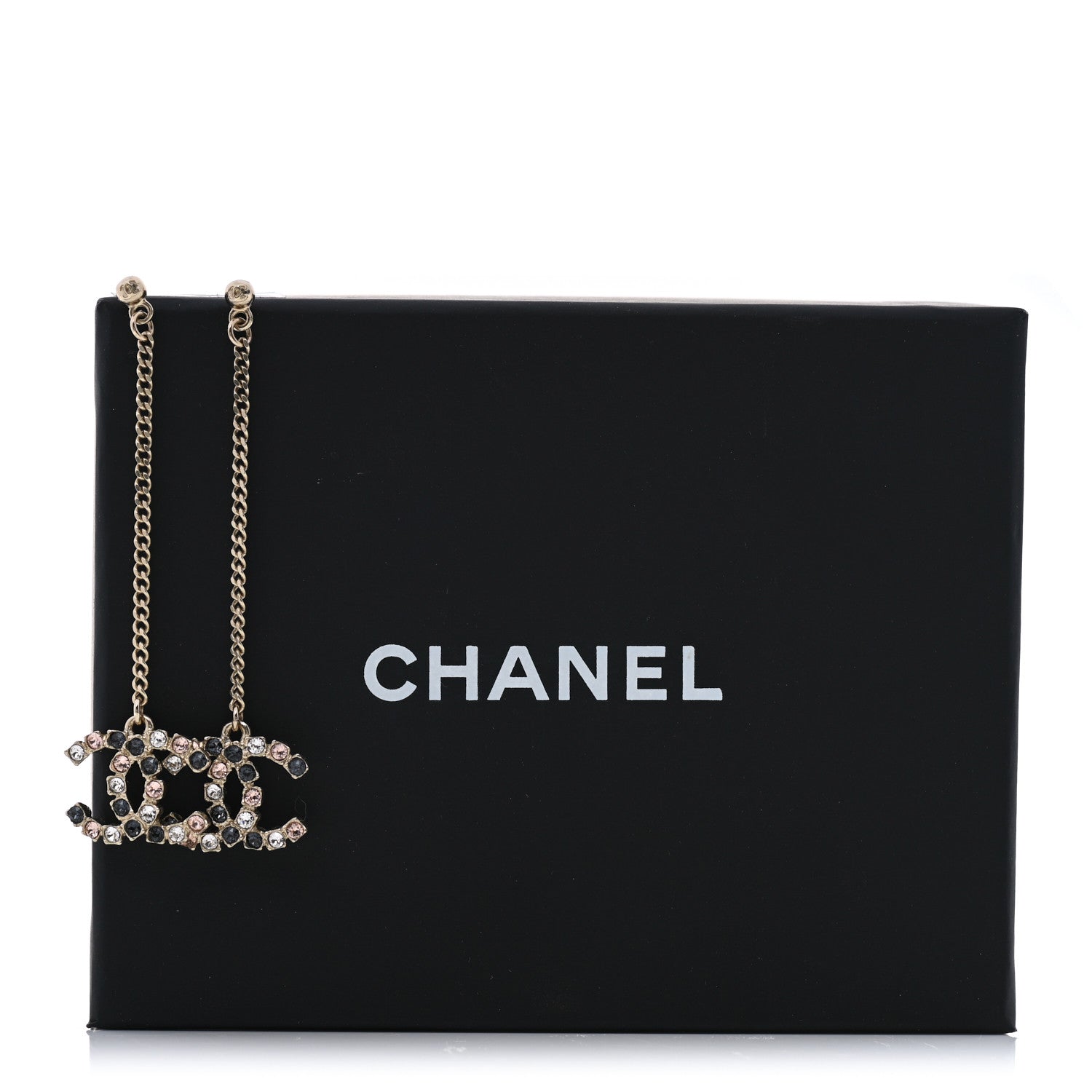Chanel Crystal CC Drop Earrings Pink Grey Gold 5 of 5