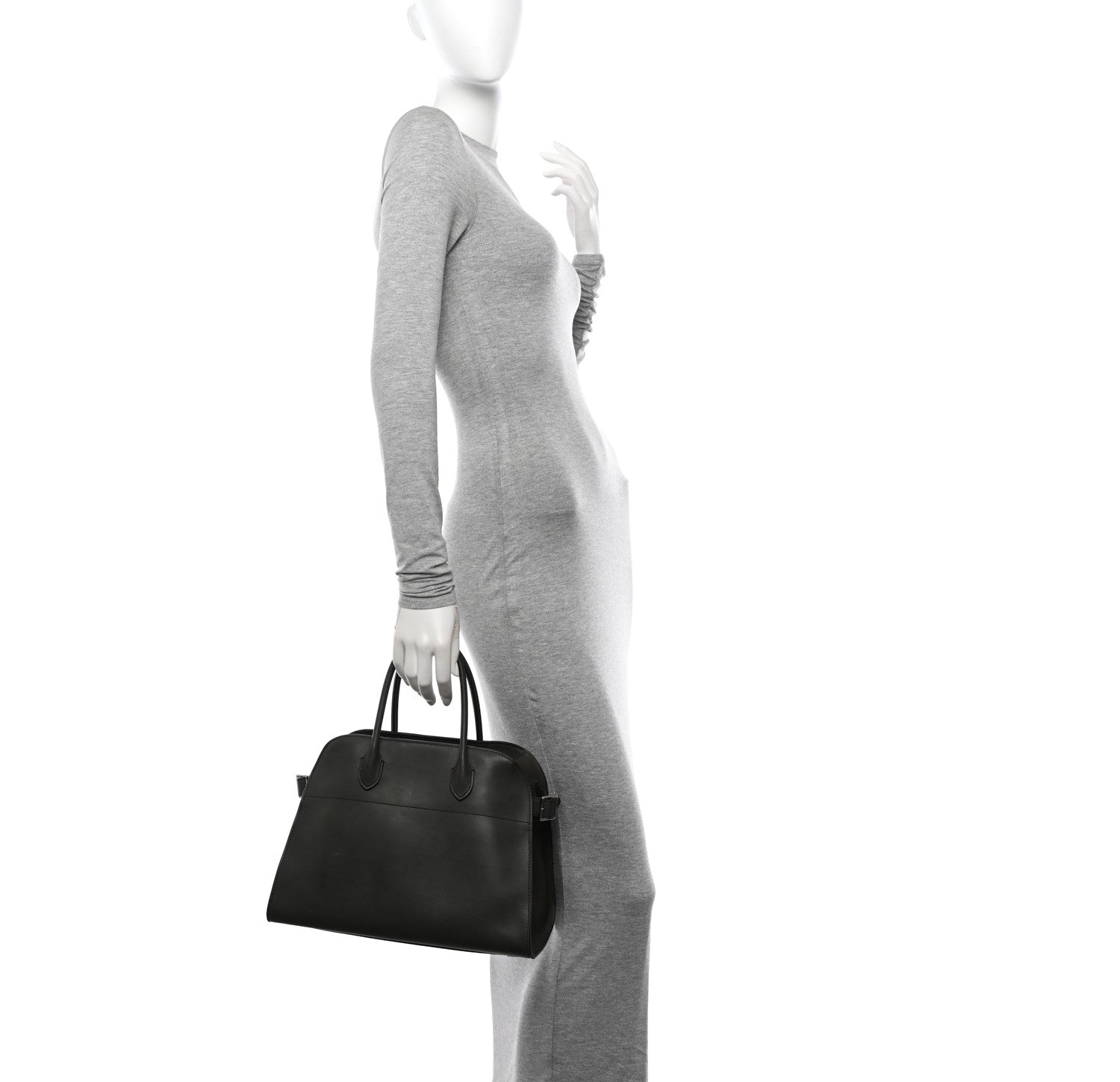 The Row Polished Saddle Calfskin Soft Margaux 12 Koala Grey