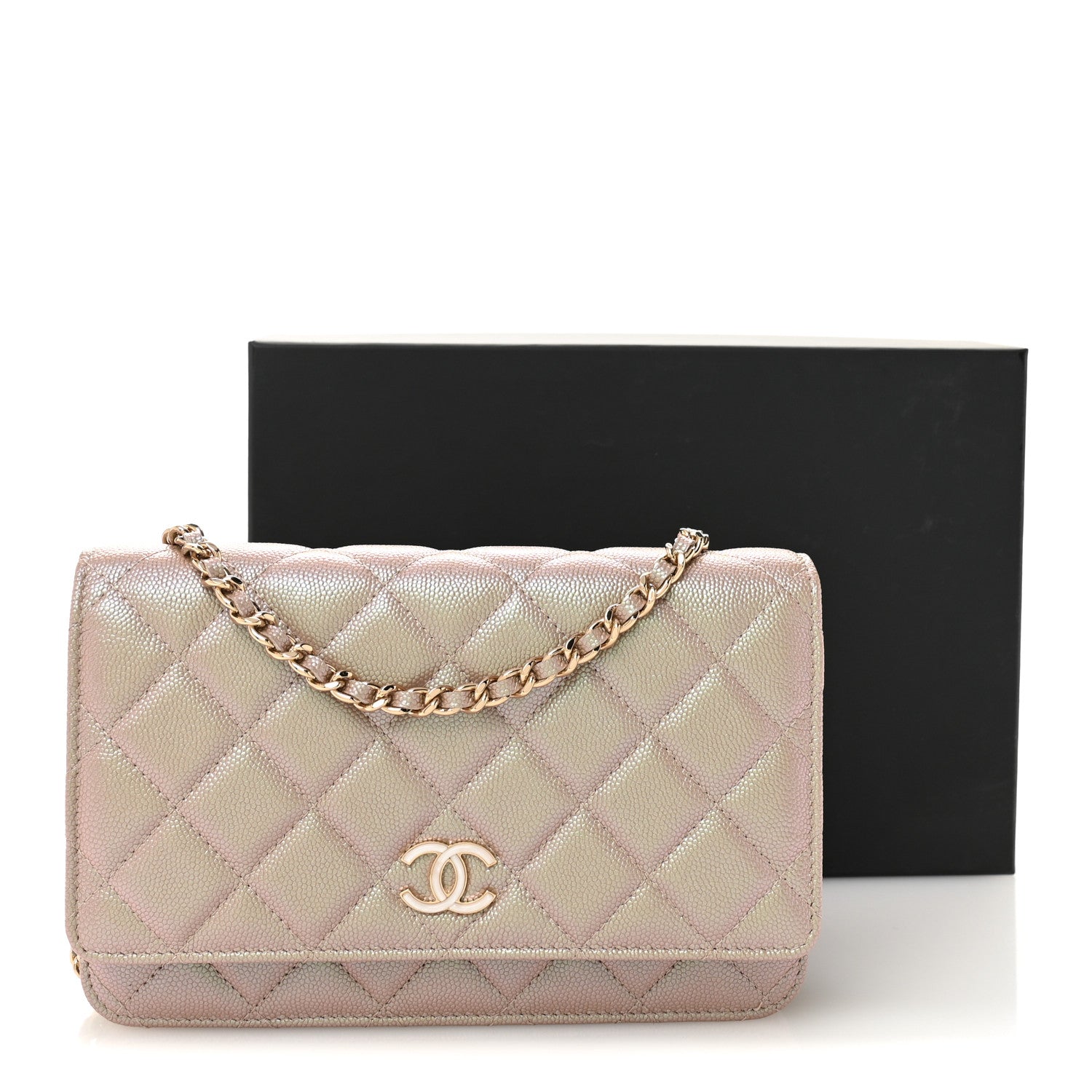 Chanel Iridescent Caviar Quilted Wallet on Chain WOC Beige 13 of 13