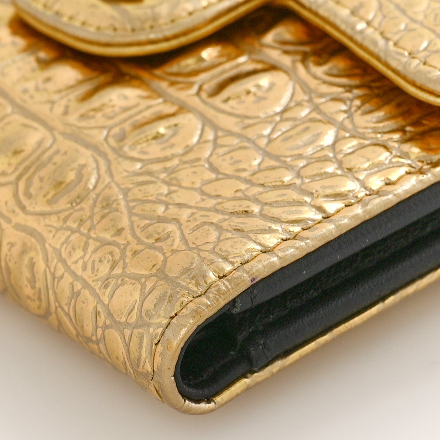 Chanel Metallic Calfskin Crocodile Embossed Cocodile Compact Flap Wallet Gold 9 of 10
