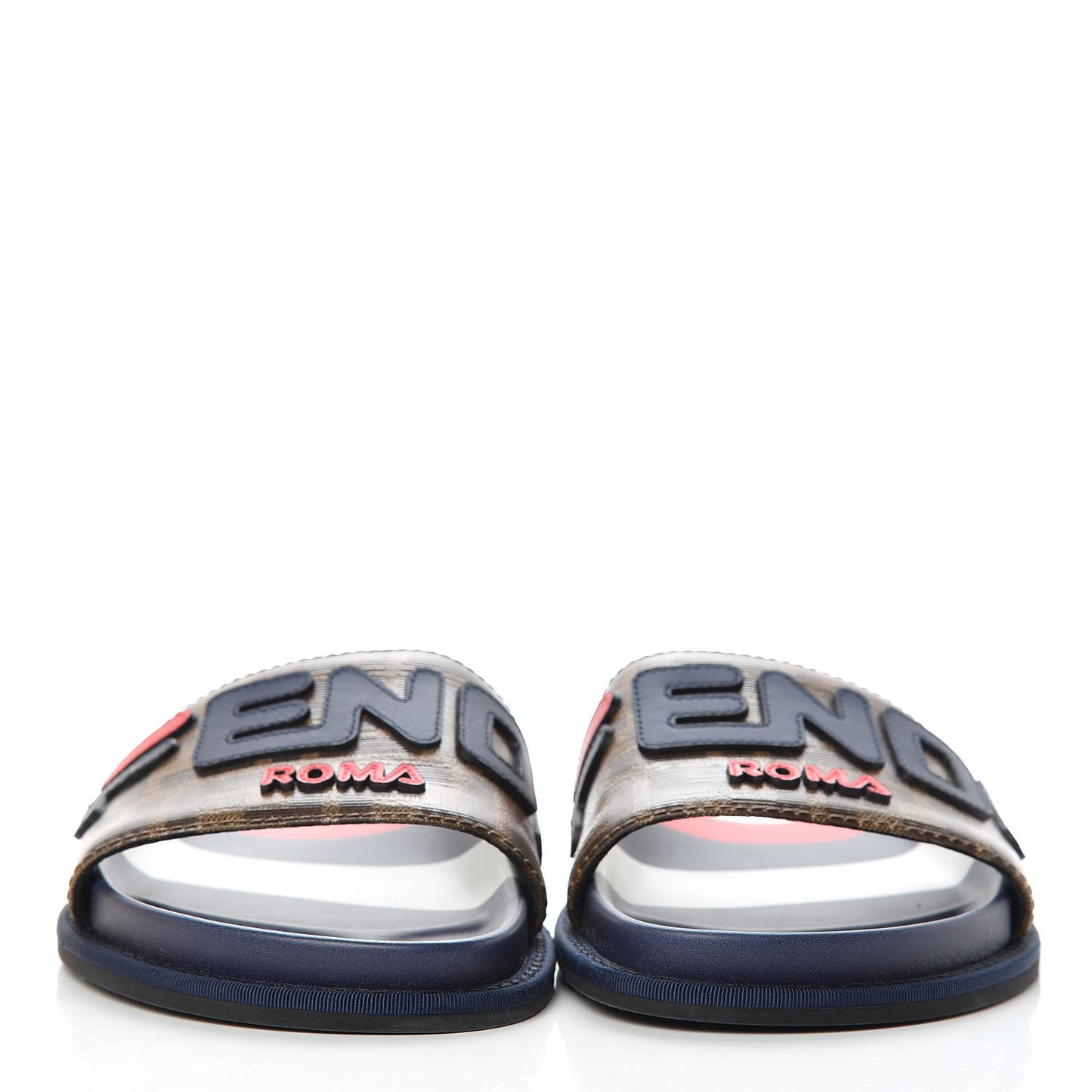 X FILA Glazed Fabric Calfskin FF 1974 Mania Slide Sandals 40 Mogano Panna Blueberry Caipiroska