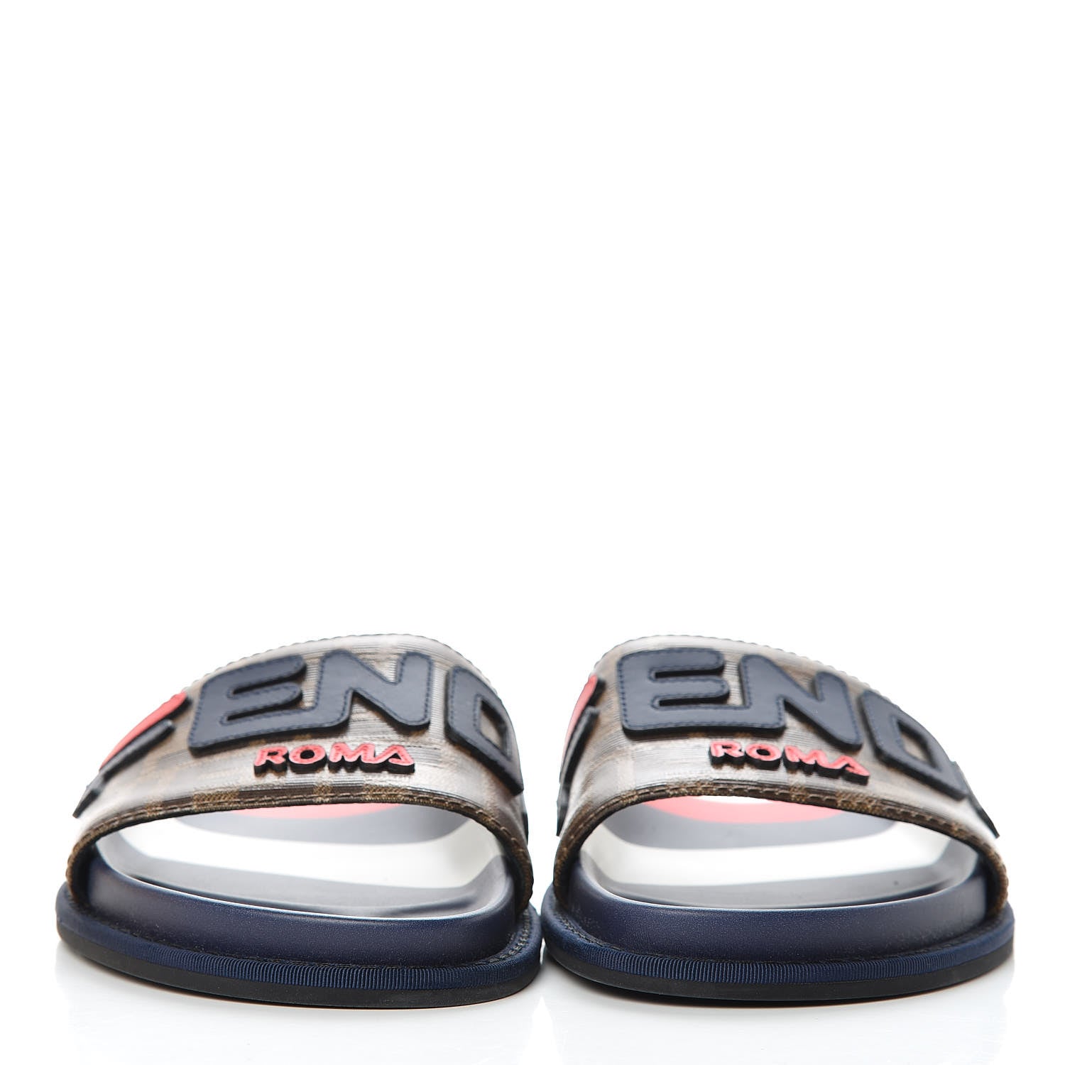 Fendi X FILA Glazed Fabric Calfskin FF 1974 Mania Slide Sandals 40 Mogano Panna Blueberry Caipiroska 2 of 9