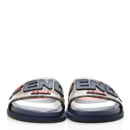 Fendi X FILA Glazed Fabric Calfskin FF 1974 Mania Slide Sandals 40 Mogano Panna Blueberry Caipiroska 2 of 9