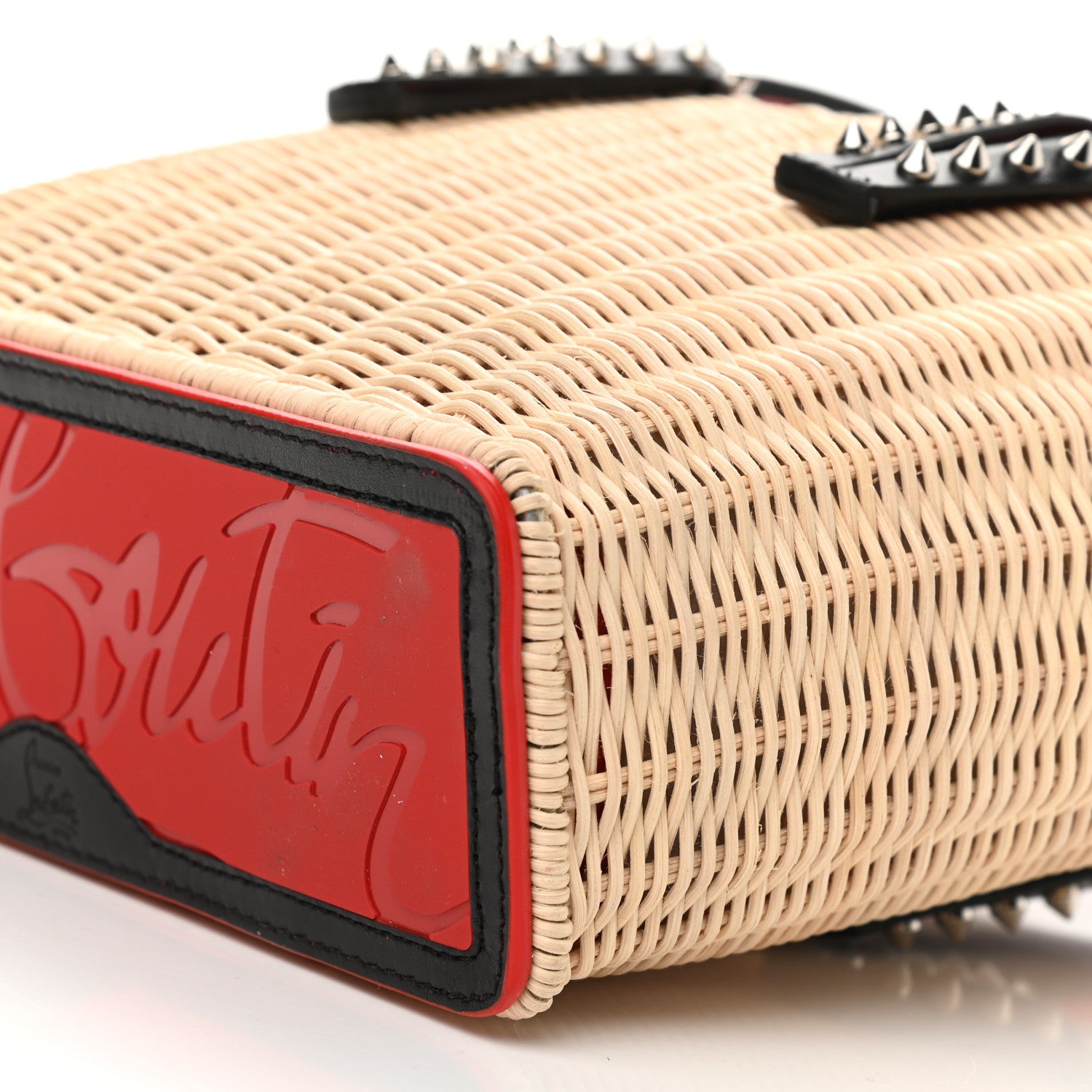 Christian Louboutin Raffia Calfskin Cabata Mini Spiked Tote Beige 6 of 9
