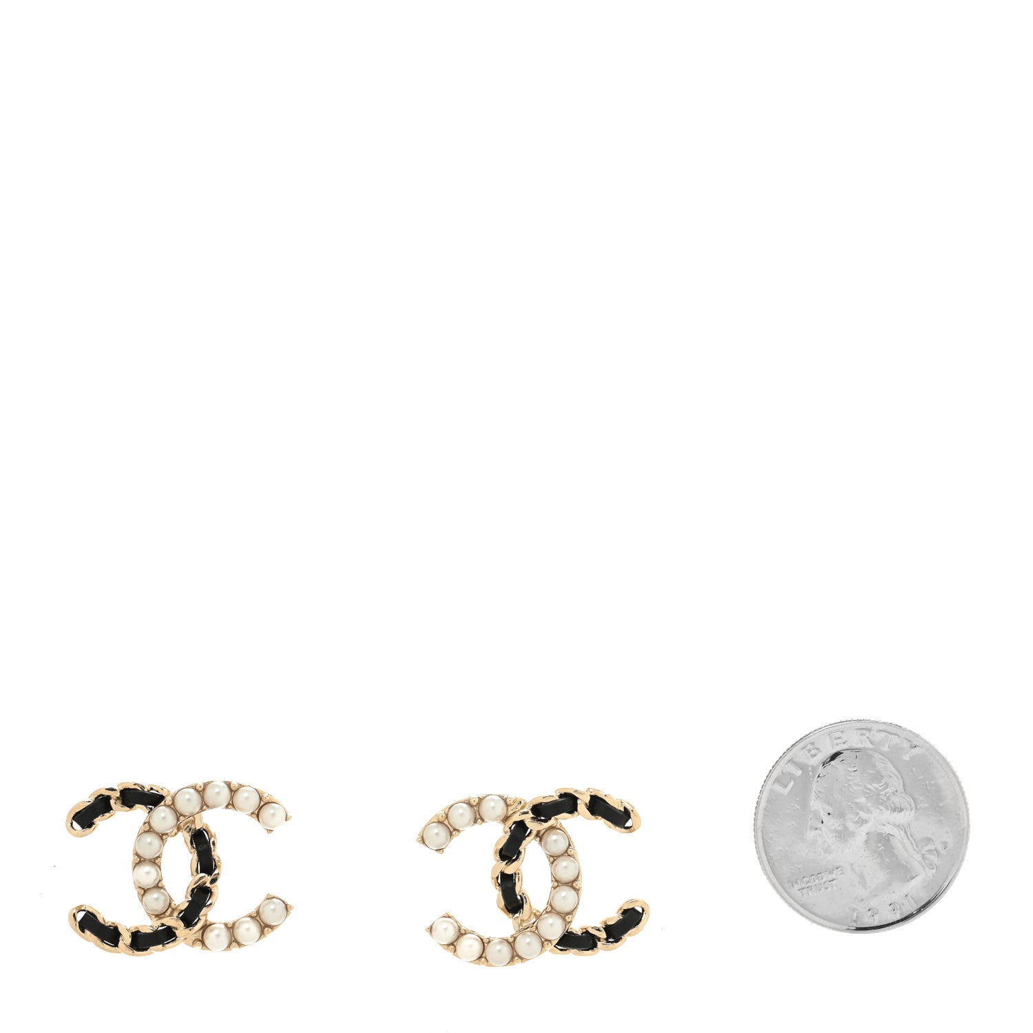 Chanel Pearl Lambskin Chain CC Stud Earrings Gold Black 2 of 4