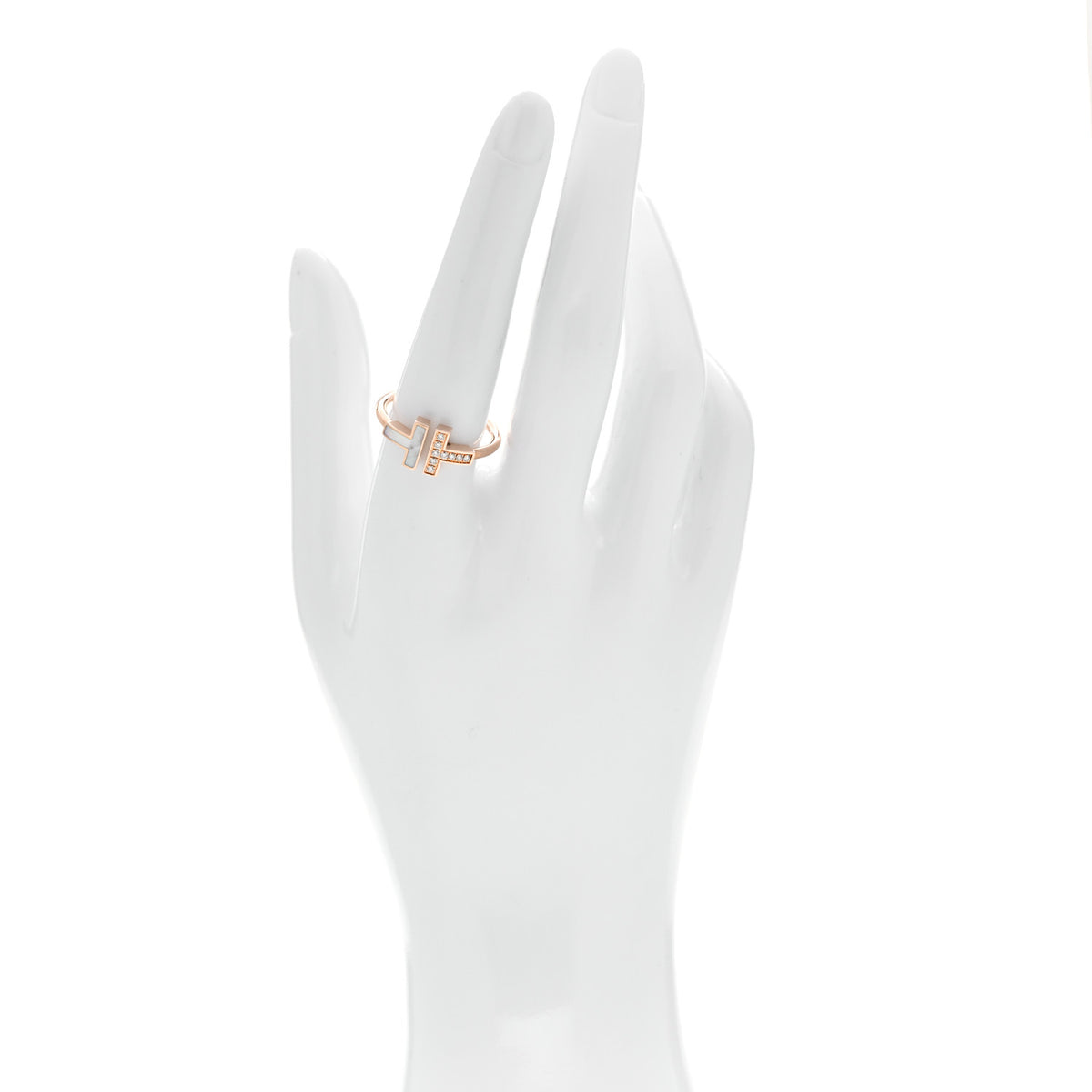 18K Rose Gold Diamond Mother of Pearl T Wire Ring 58 8.25