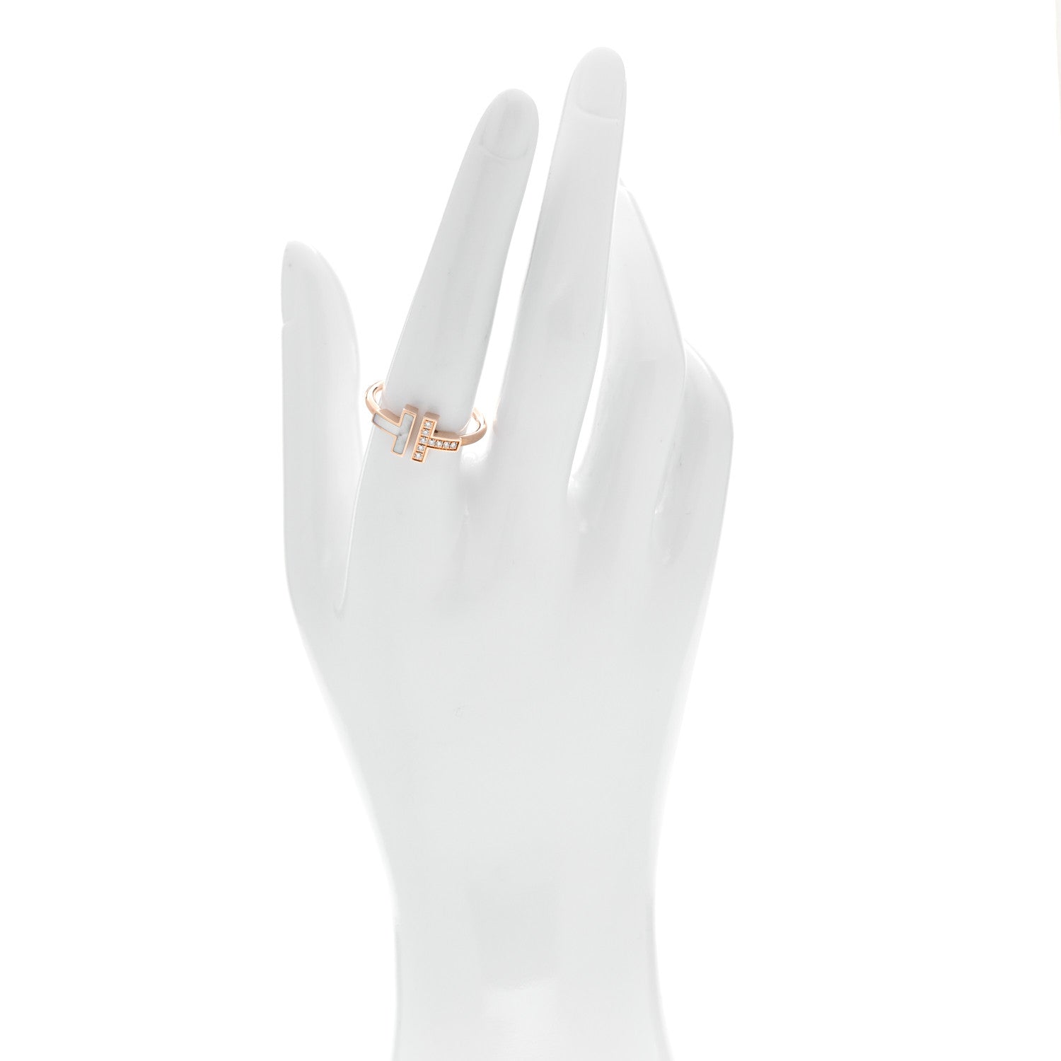 Tiffany 18K Rose Gold Diamond Mother of Pearl T Wire Ring 58 8.25 2 of 5