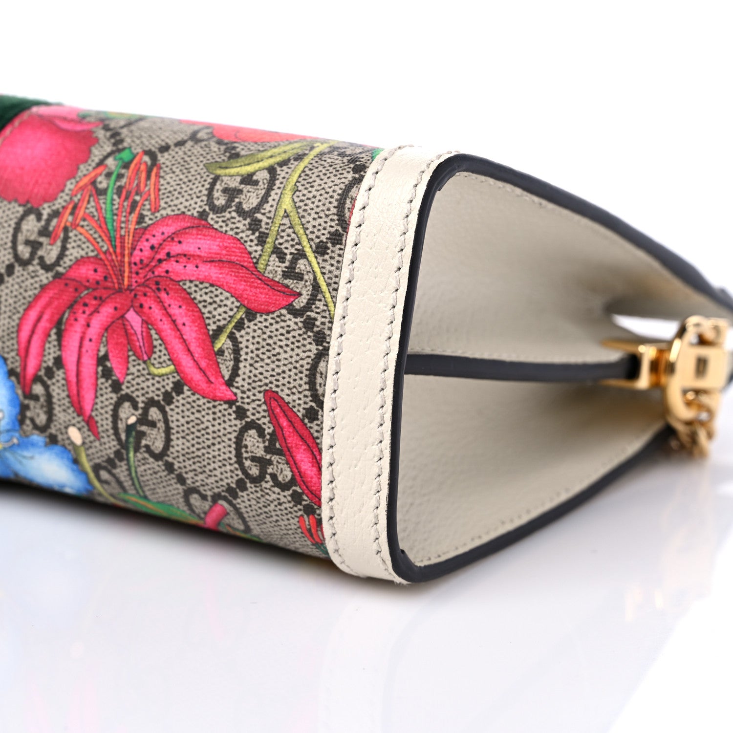 Gucci GG Supreme Monogram Flora Web Small Ophidia Chain Shoulder Bag White 10 of 11