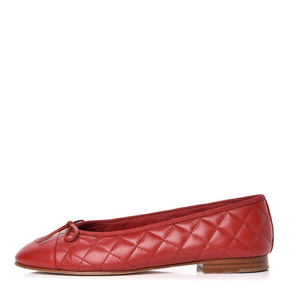 Chanel Caviar Quilted CC Cap Toe Ballerina Flats 40.5 Red 1 of 15