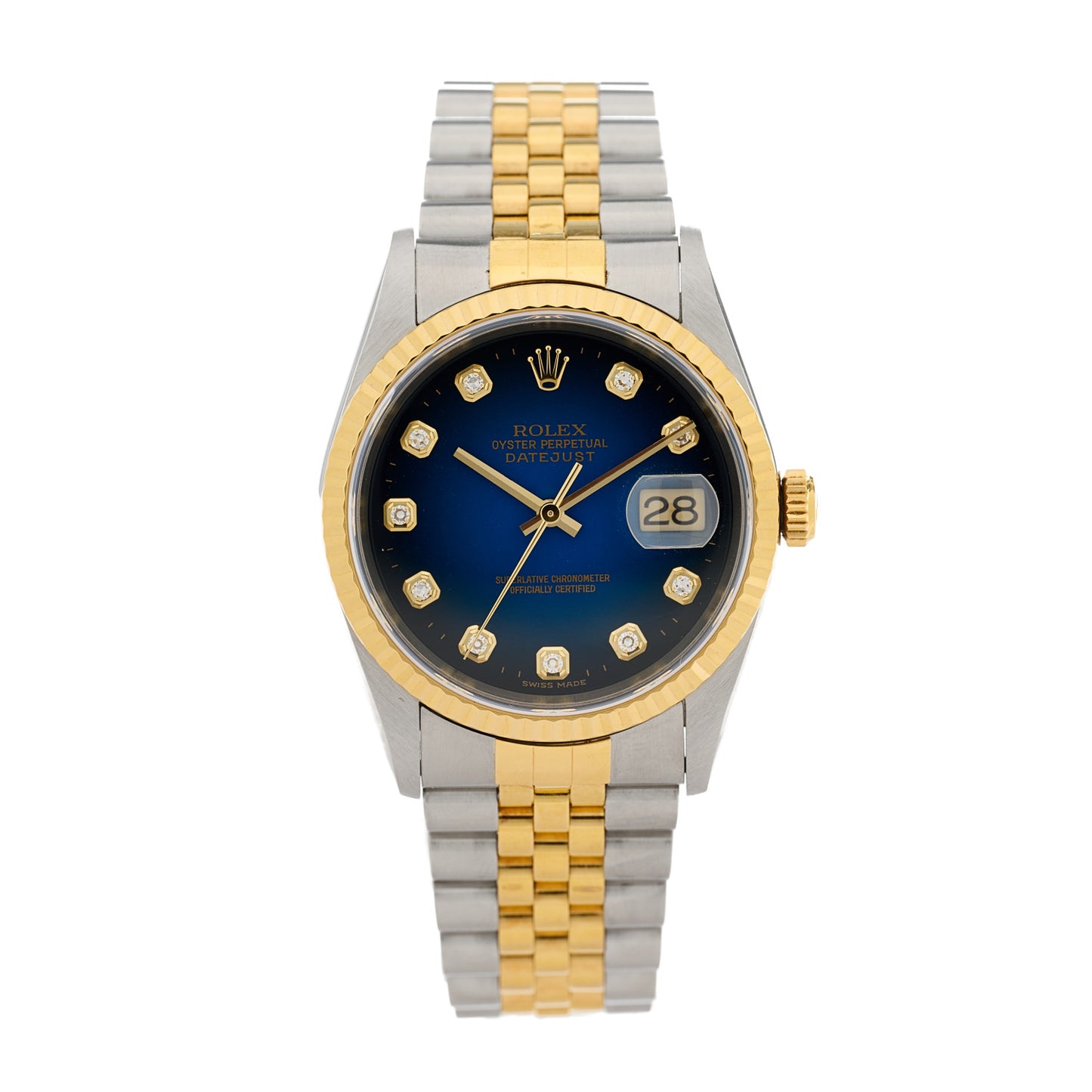Stainless Steel 18K Yellow Gold Diamond 36mm Oyster Perpetual Datejust Watch Blue 16233