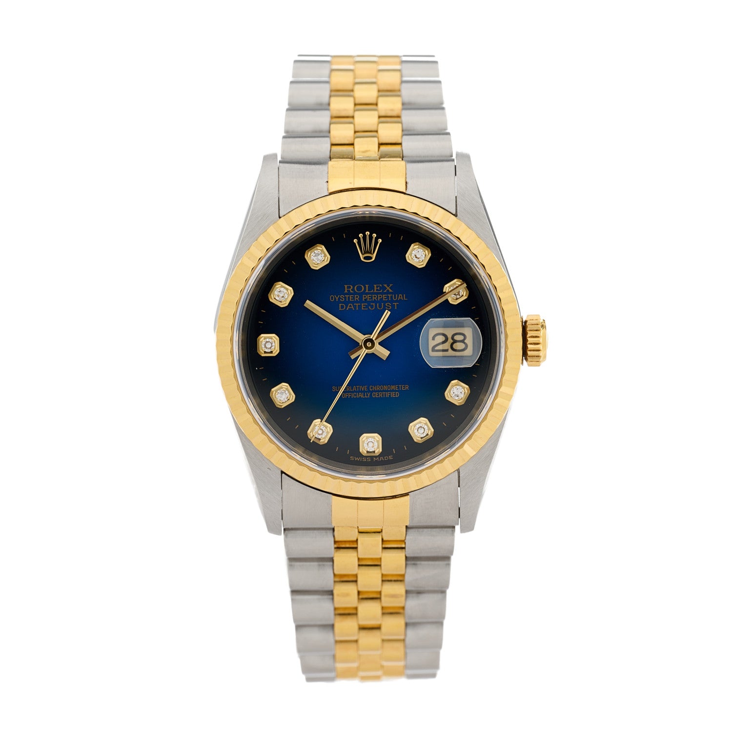 Rolex Stainless Steel 18K Yellow Gold Diamond 36mm Oyster Perpetual Datejust Watch Blue 16233 1 of 4