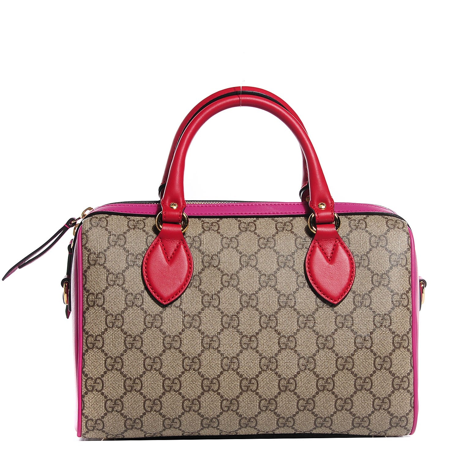 Gucci GG Supreme Monogram Moon Calfskin Small Boston Beige Ebony Hibiscus Red New Rosette 1 of 9