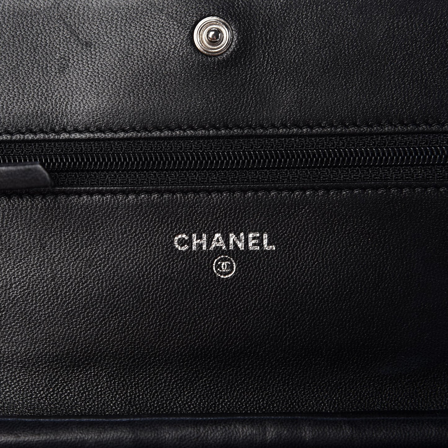 Lambskin Camellia Embossed Wallet on Chain WOC Black