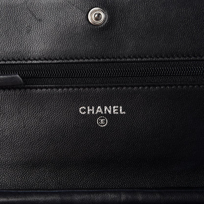 Chanel Lambskin Camellia Embossed Wallet on Chain WOC Black 5 of 11