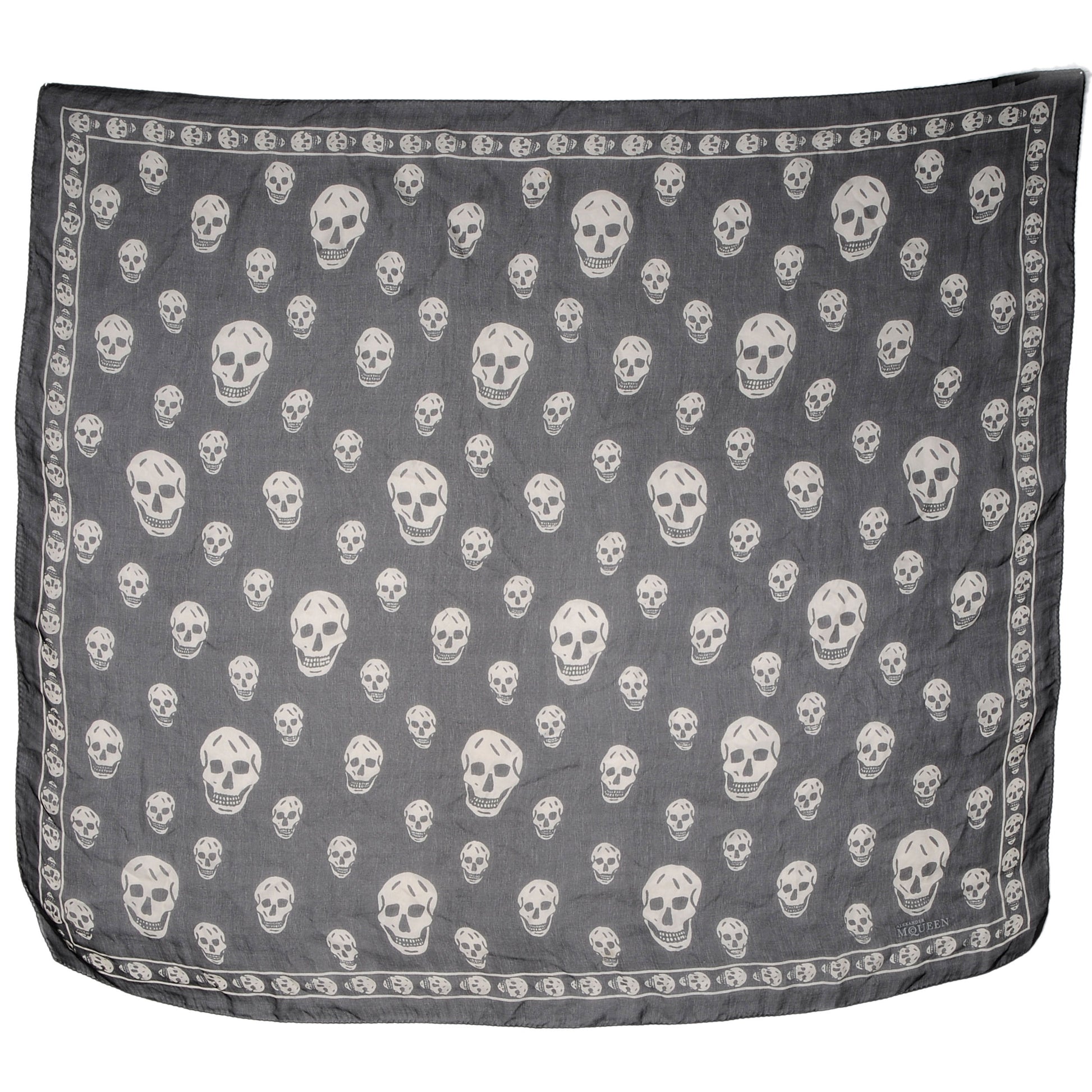 Alexander McQueen Silk Chiffon Skull Scarf Black Ivory 4 of 7