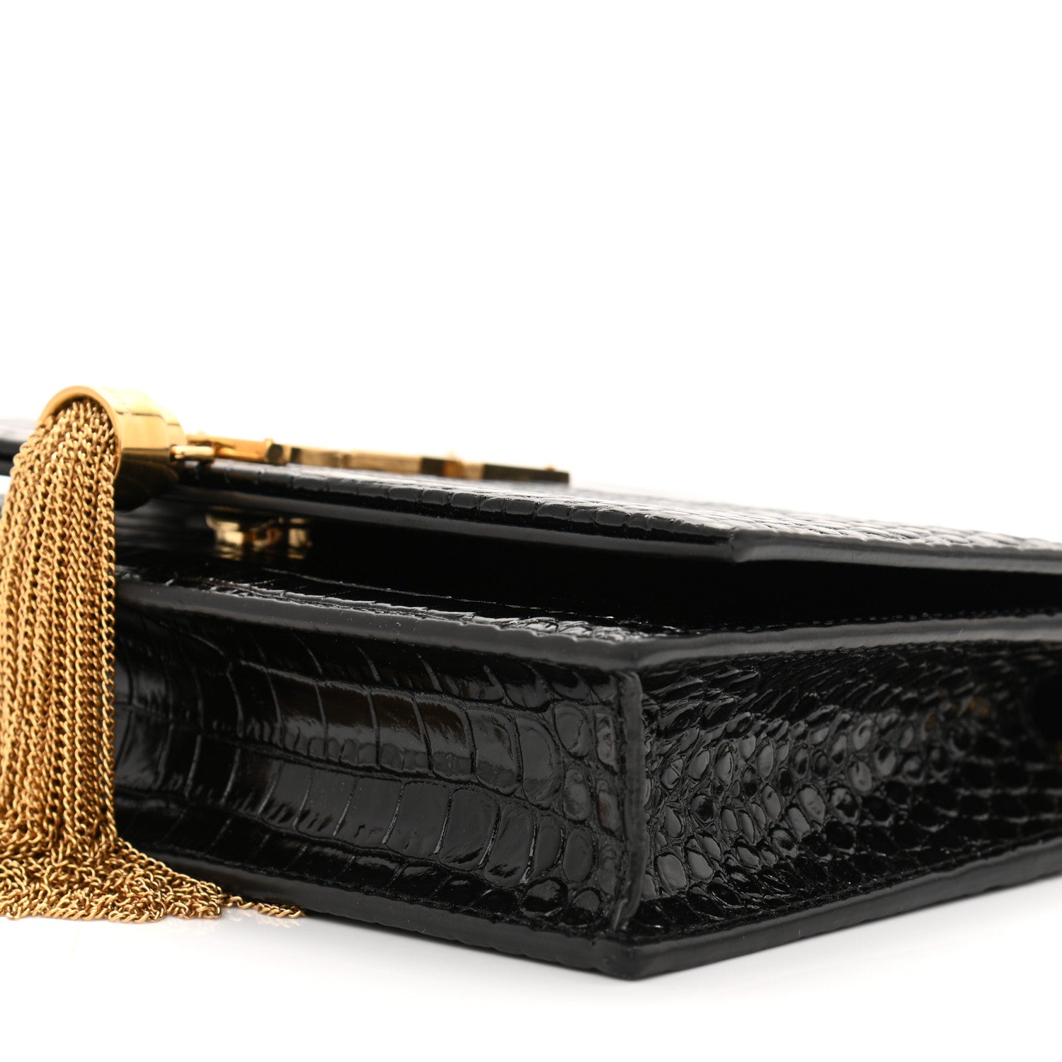 Saint Laurent Calfskin Crocodile Embossed Kate Monogram Tassel Chain Wallet Black 8 of 8