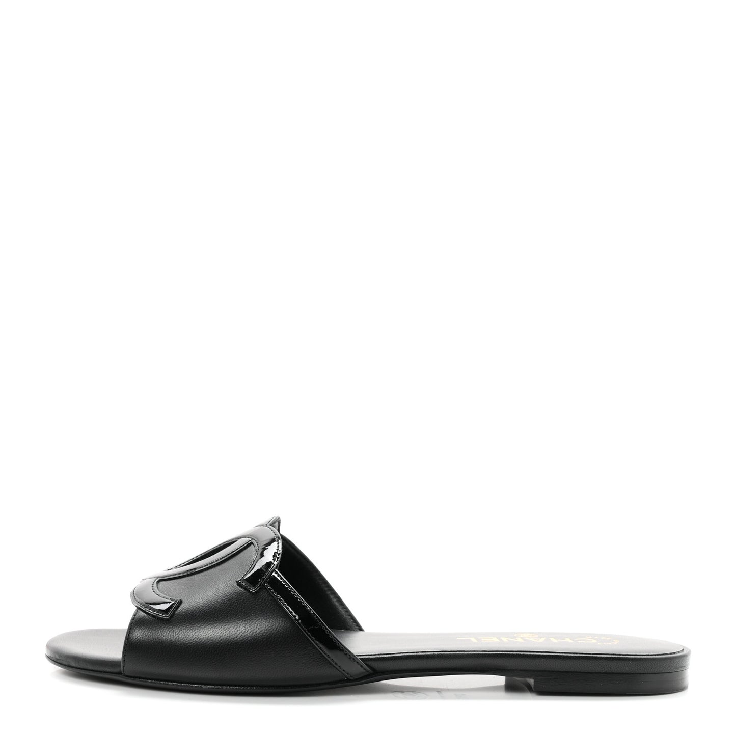 Lambskin Patent Calfskin CC Cutout Mules 39.5 Black