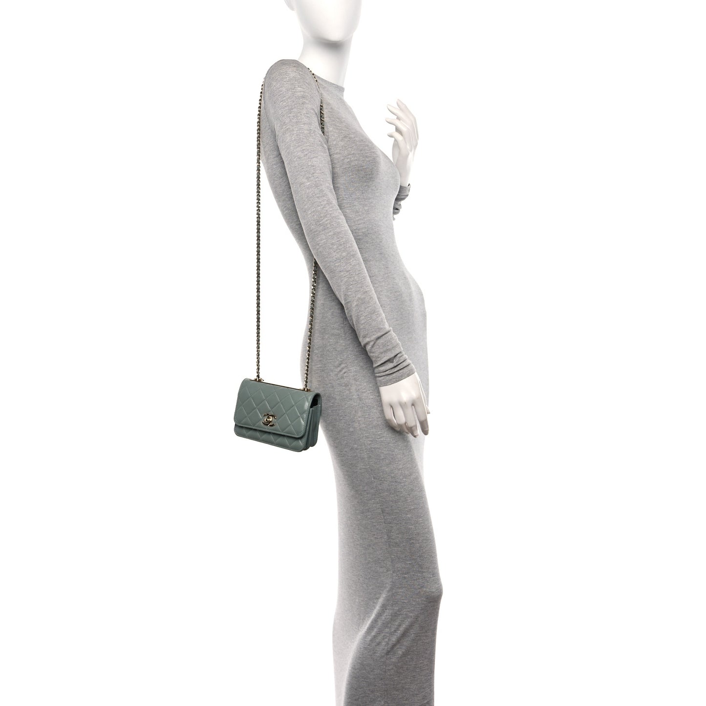 Lambskin Quilted Mini Trendy CC Wallet On Chain WOC Grey