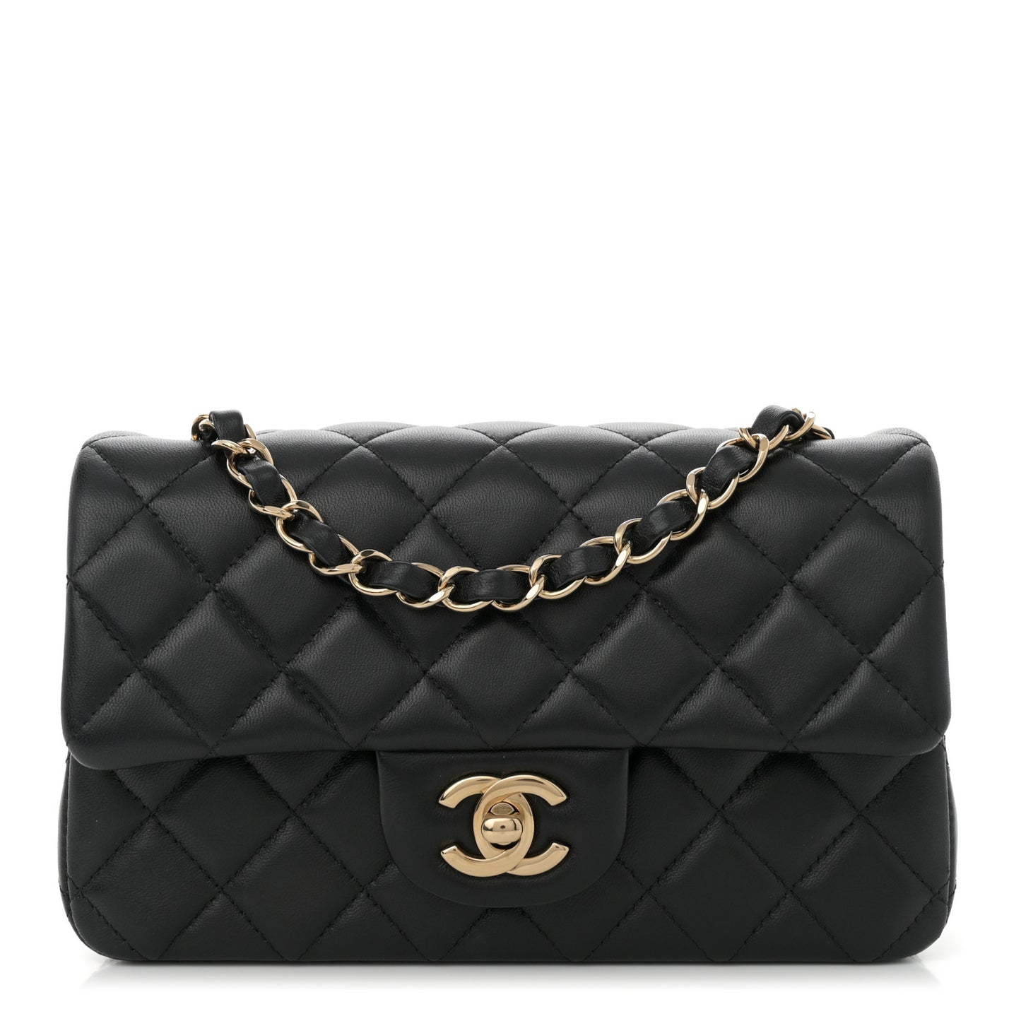 Lambskin Quilted Mini Rectangular Flap Black