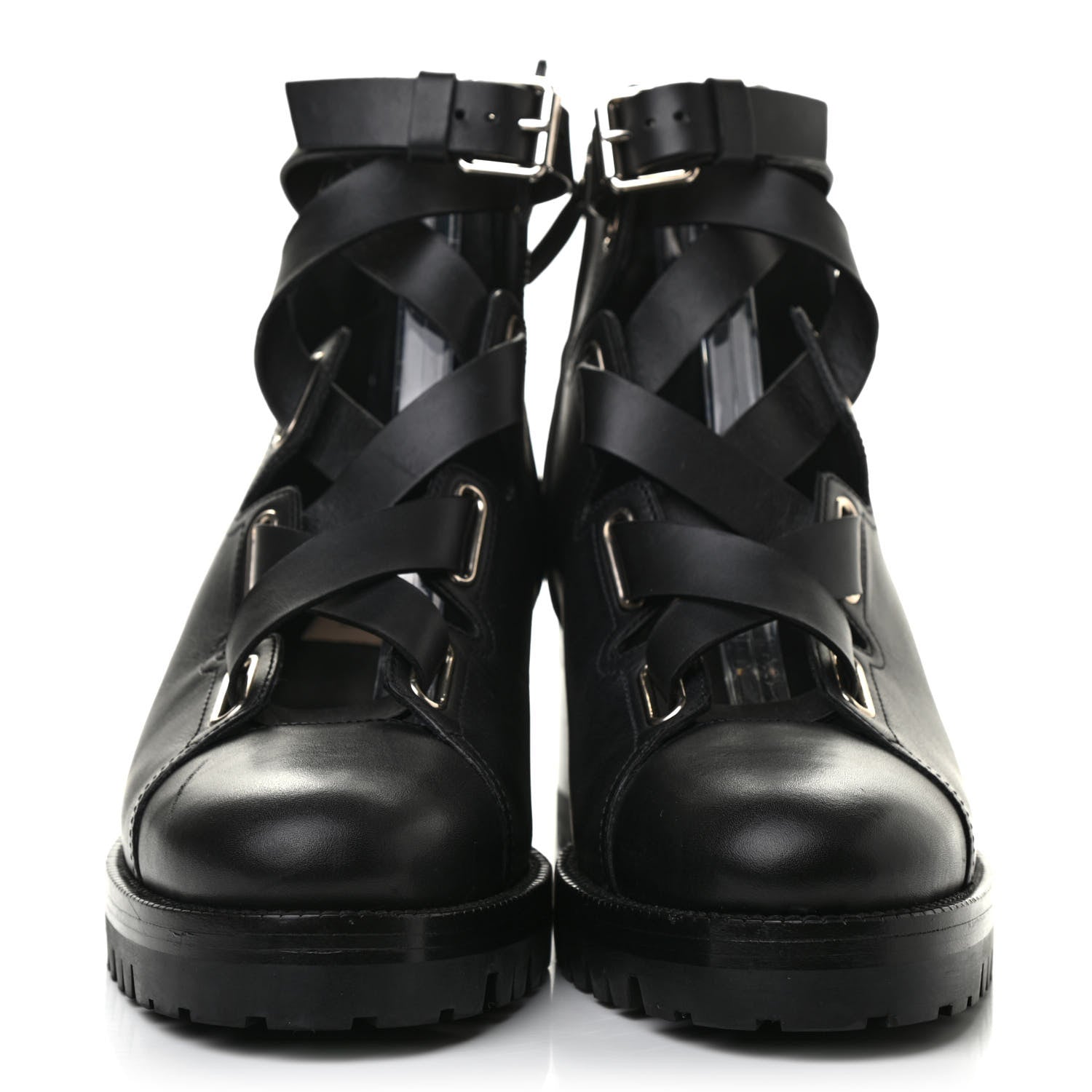 Valentino Garavani Calfskin Plum Lace Up Combat Boots 41 Black 2 of 9