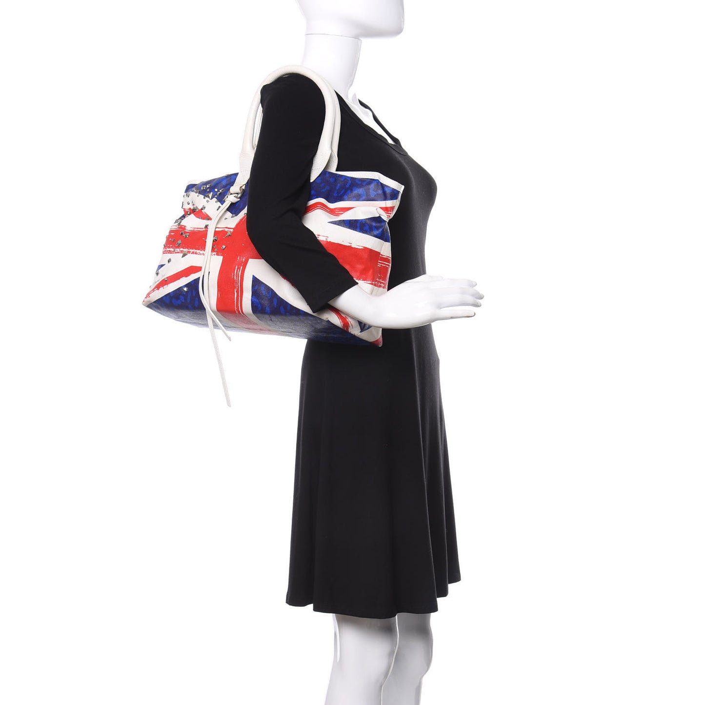 Denim Calfskin Studded Union Jack Print Tote