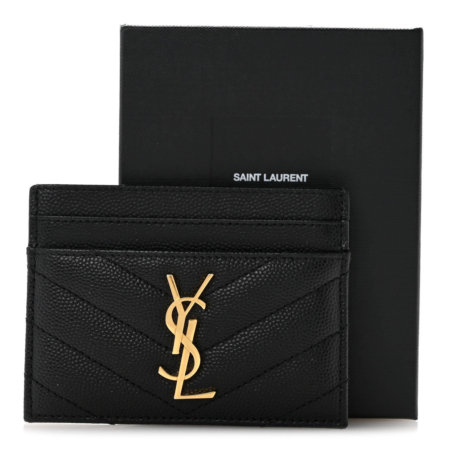 Saint Laurent Grain De Poudre Matelasse Chevron Monogram Credit Card Case Black 11 of 11