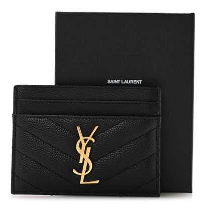 Saint Laurent Grain De Poudre Matelasse Chevron Monogram Credit Card Case Black 11 of 11
