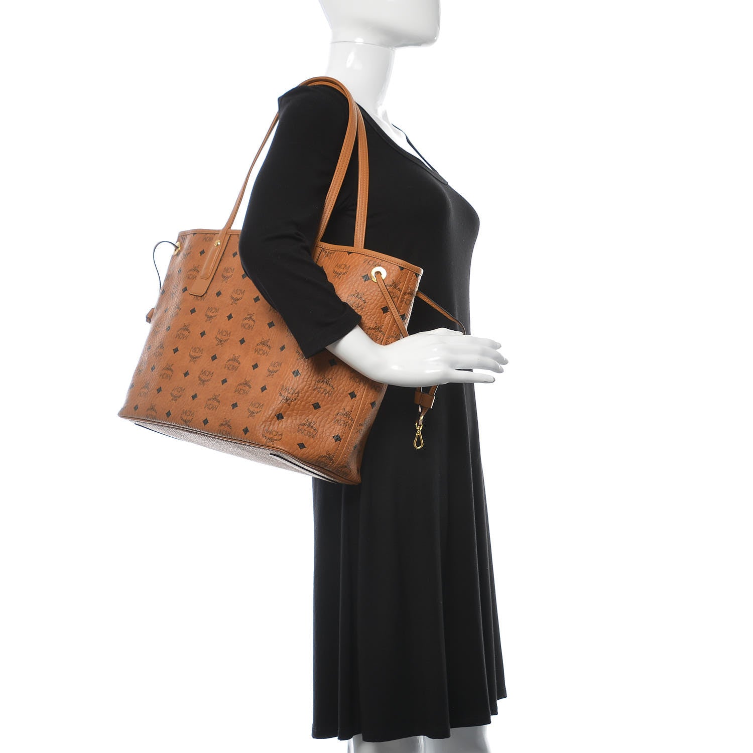 MCM Visetos Medium Liz Reversible Shopper Tote Cognac 2 of 10